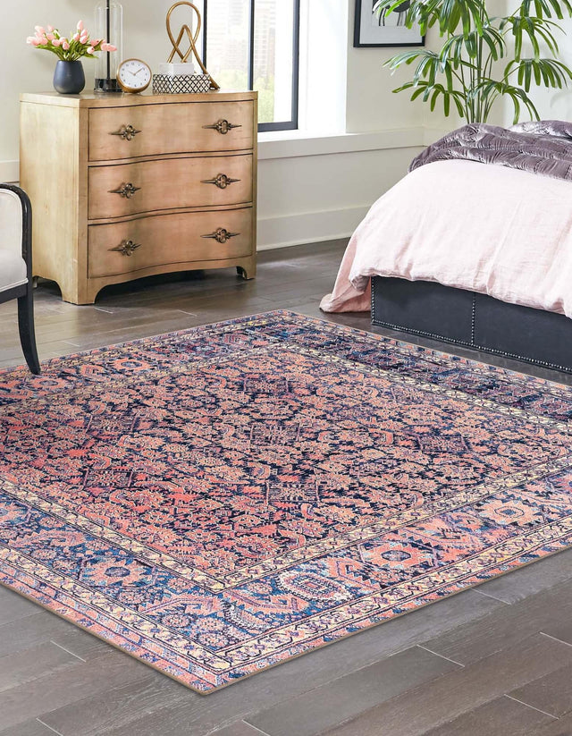 Washable Navy Blue 7' 6 x 7' 6 Timeless Square Area Rug Easy to Clean Stain Resistant & Durable Traditional Classic Vintage Design Carpet for Sale at Rug Engine