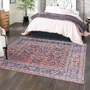 Washable Navy Blue 7' 6 x 7' 6 Timeless Square Area Rug Easy to Clean Stain Resistant & Durable Traditional Classic Vintage Design Carpet for Sale at Rug Engine