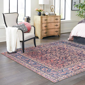 Washable Navy Blue 7' 6 x 7' 6 Timeless Square Area Rug Easy to Clean Stain Resistant & Durable Traditional Classic Vintage Design Carpet for Sale at Rug Engine