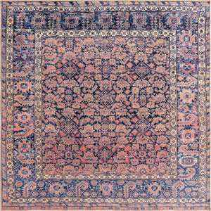 Washable Navy Blue 7' 6 x 7' 6 Timeless Square Area Rug Easy to Clean Stain Resistant & Durable Traditional Classic Vintage Design Carpet for Sale at Rug Engine
