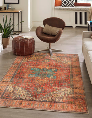 Washable Rust Red 2' x 3' Timeless Rectangle Area Rug Easy to Clean Stain Resistant & Durable Traditional Classic Vintage Design Carpet for Sale at Rug Engine