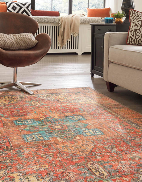 Washable Rust Red 6' 1 x 9' Timeless Rectangle Area Rug Easy to Clean Stain Resistant & Durable Traditional Classic Vintage Design Carpet for Sale at Rug Engine