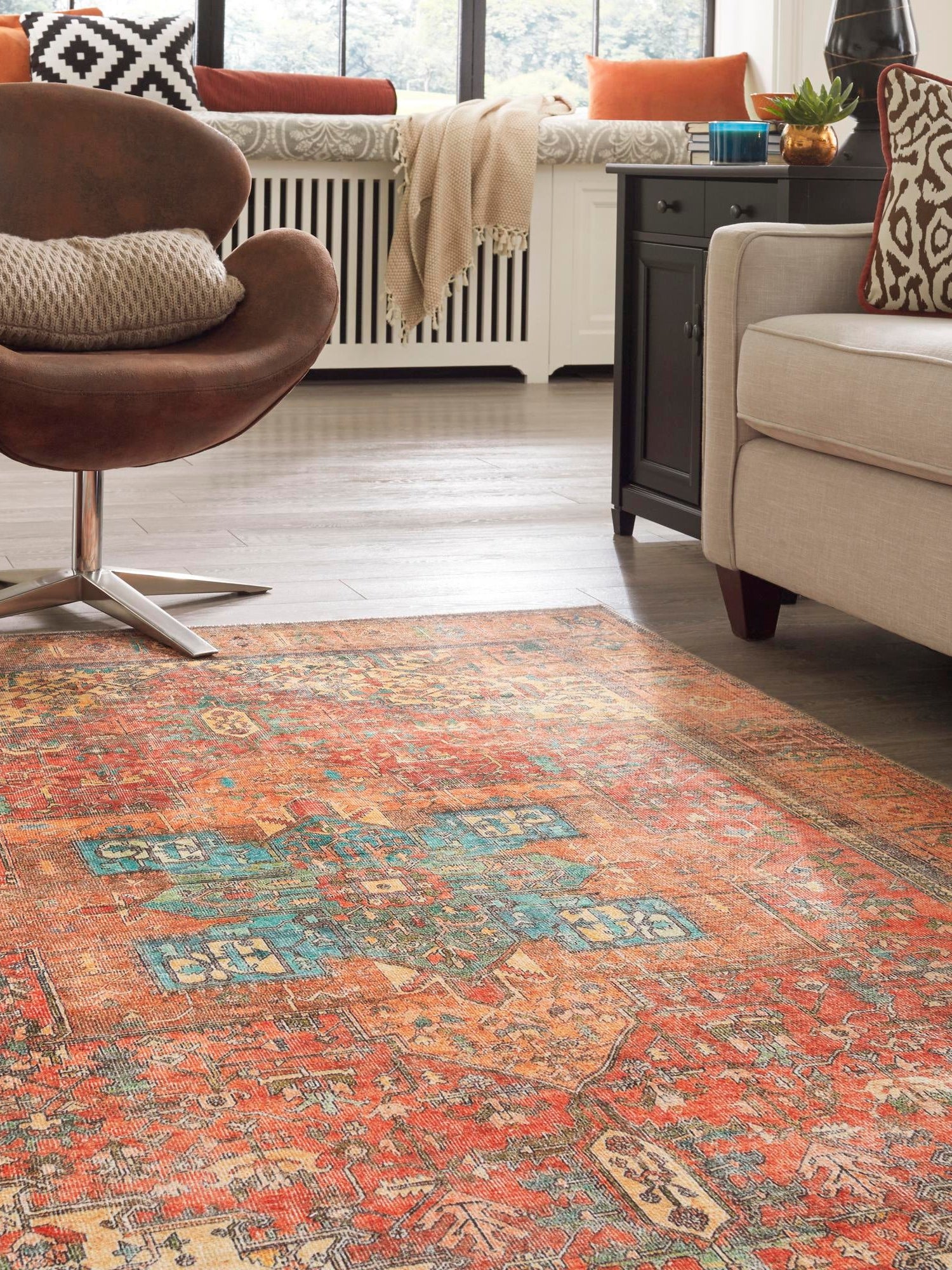 Washable Rust Red 3' 6 x 5' 6 Timeless Rectangle Area Rug Easy to Clean Stain Resistant & Durable Traditional Classic Vintage Design Carpet for Sale at Rug Engine