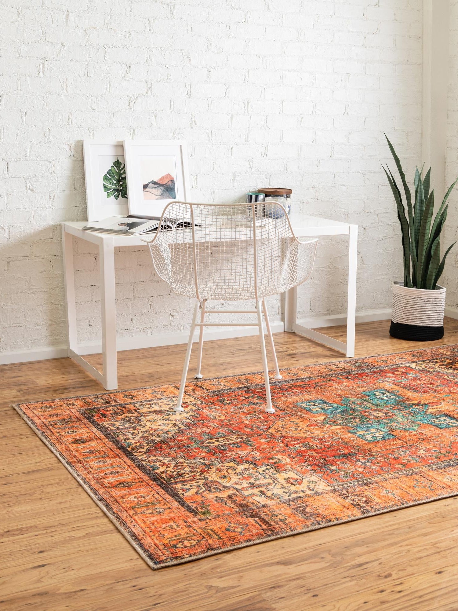 Washable Rust Red 7' 10 x 10' Timeless Rectangle Area Rug Easy to Clean Stain Resistant & Durable Traditional Classic Vintage Design Carpet for Sale at Rug Engine