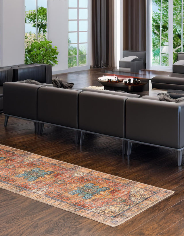 Rust Red 2' x 6' Timeless Washable Runner Rug