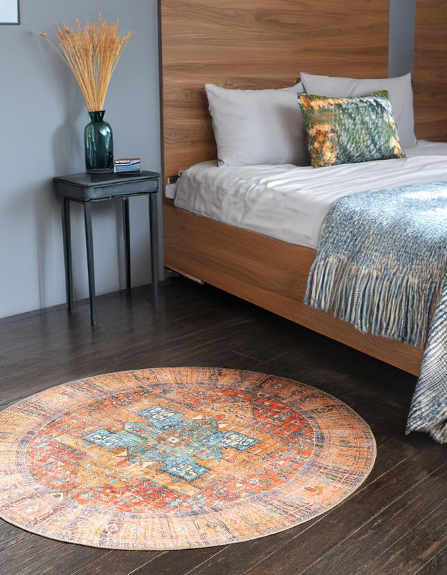 Rust Red 4' x 4' Timeless Washable Round Rug