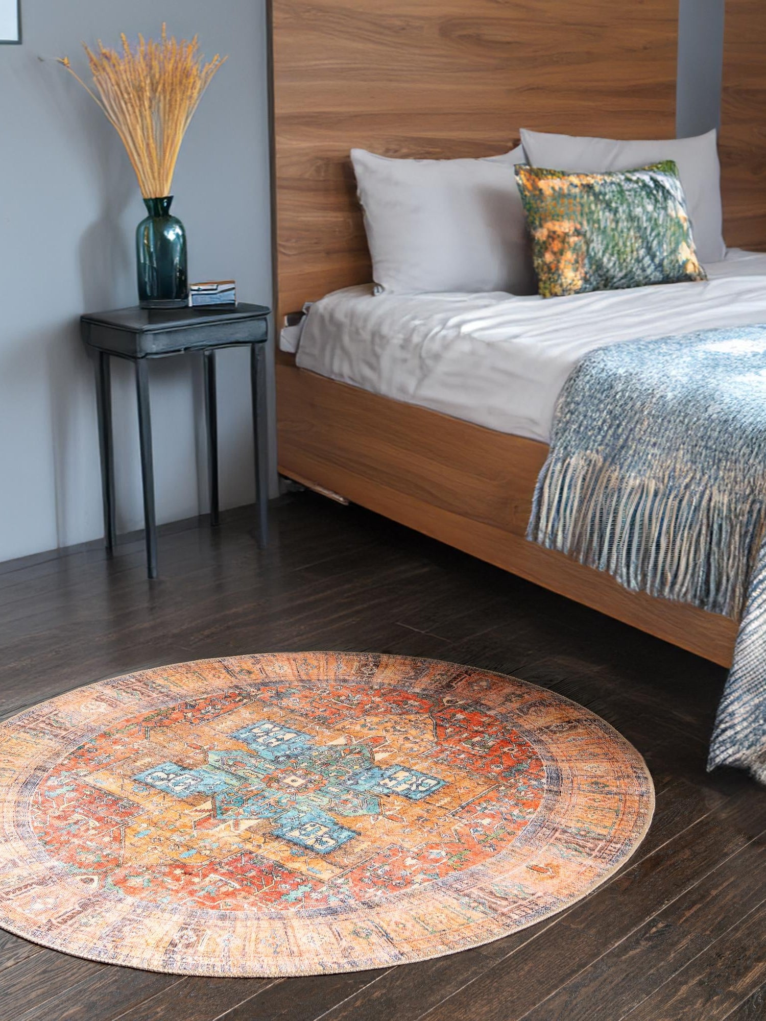Washable Rust Red 5' x 5' Timeless Round Area Rug Easy to Clean Stain Resistant & Durable Traditional Classic Vintage Design Carpet for Sale at Rug Engine