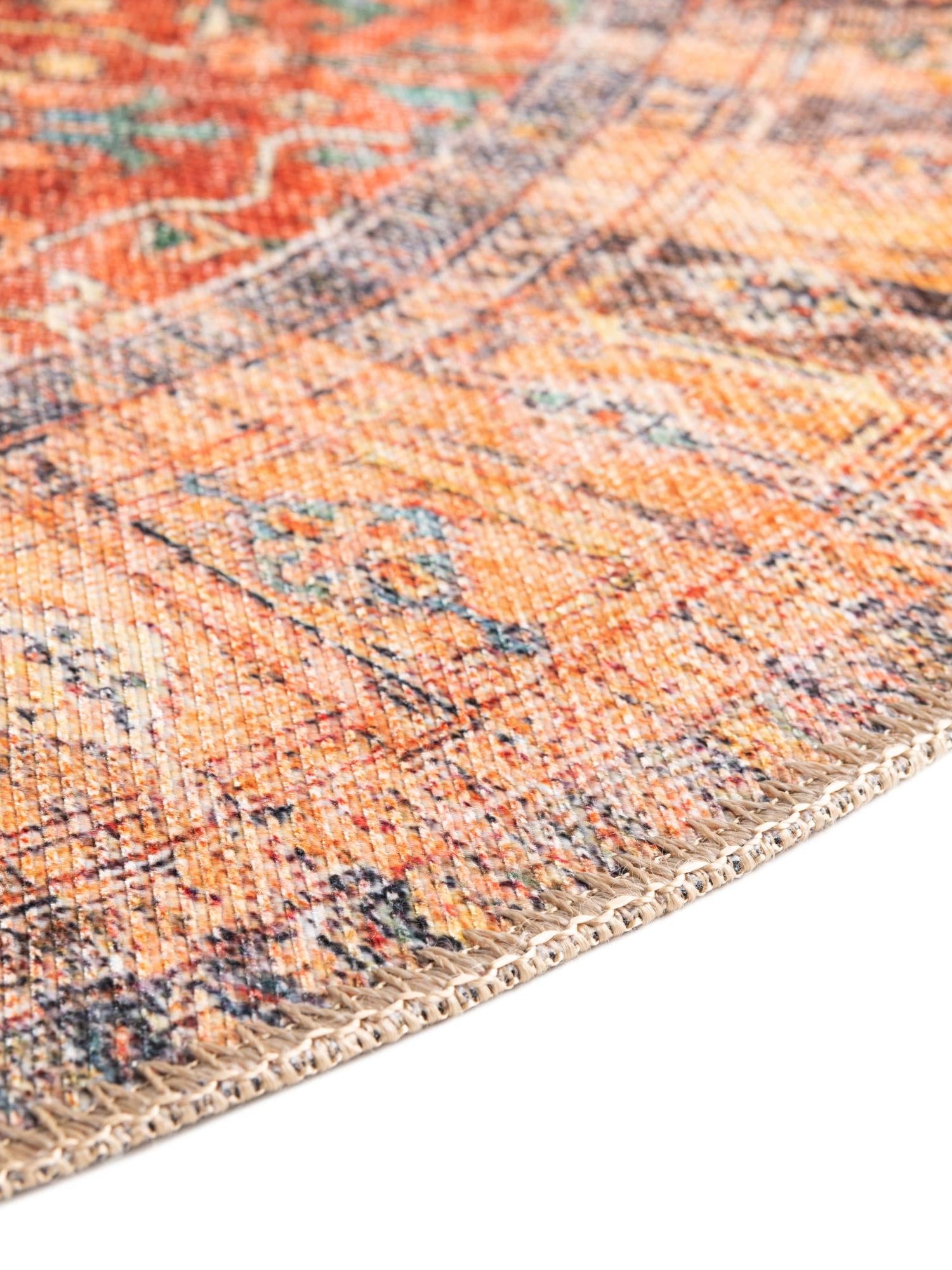 Washable Rust Red 3' 6 x 3' 6 Timeless Round Area Rug Easy to Clean Stain Resistant & Durable Traditional Classic Vintage Design Carpet for Sale at Rug Engine