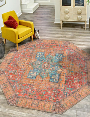 Washable Rust Red 5' 1 x 5' 1 Timeless Octagon Area Rug Easy to Clean Stain Resistant & Durable Traditional Classic Vintage Design Carpet for Sale at Rug Engine