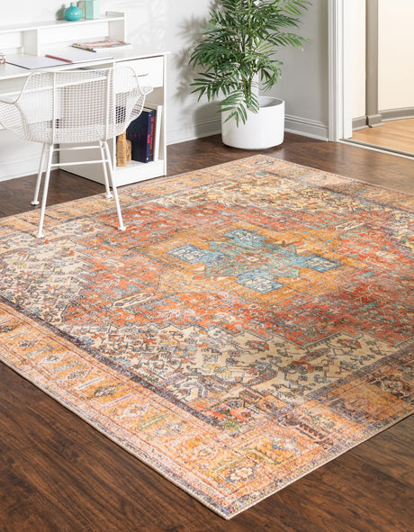 Washable Rust Red 7' 6 x 7' 6 Timeless Square Area Rug Easy to Clean Stain Resistant & Durable Traditional Classic Vintage Design Carpet for Sale at Rug Engine