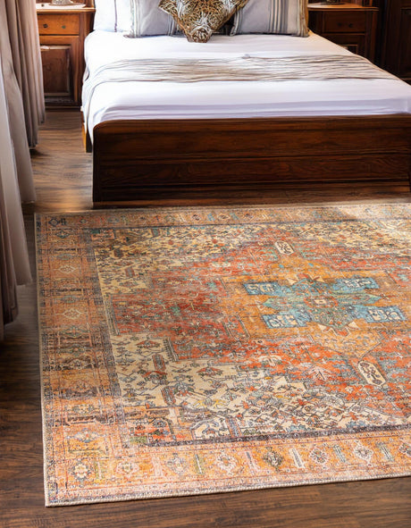 Washable Rust Red 7' 6 x 7' 6 Timeless Square Area Rug Easy to Clean Stain Resistant & Durable Traditional Classic Vintage Design Carpet for Sale at Rug Engine