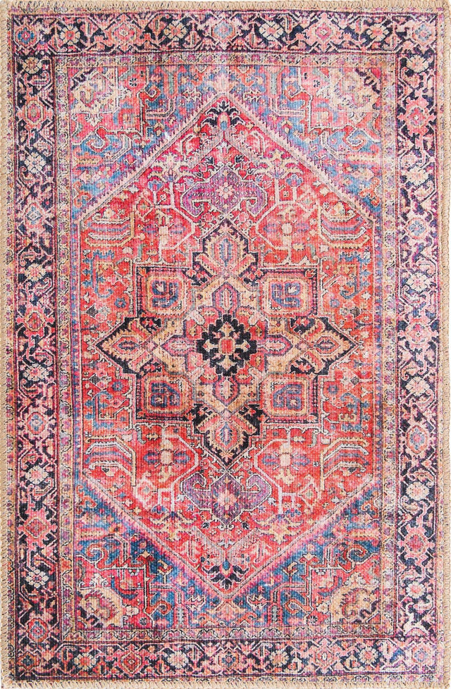 Washable Red 2' x 3' Timeless Rectangle Area Rug Easy to Clean Stain Resistant & Durable Traditional Classic Vintage Design Carpet for Sale at Rug Engine