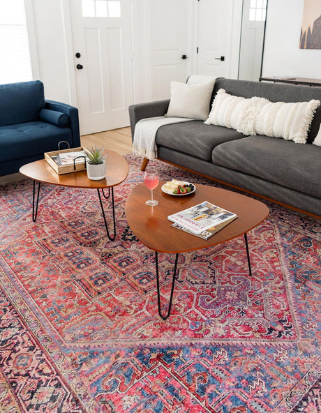 Washable Red 6' 1 x 9' Timeless Rectangle Area Rug Easy to Clean Stain Resistant & Durable Traditional Classic Vintage Design Carpet for Sale at Rug Engine