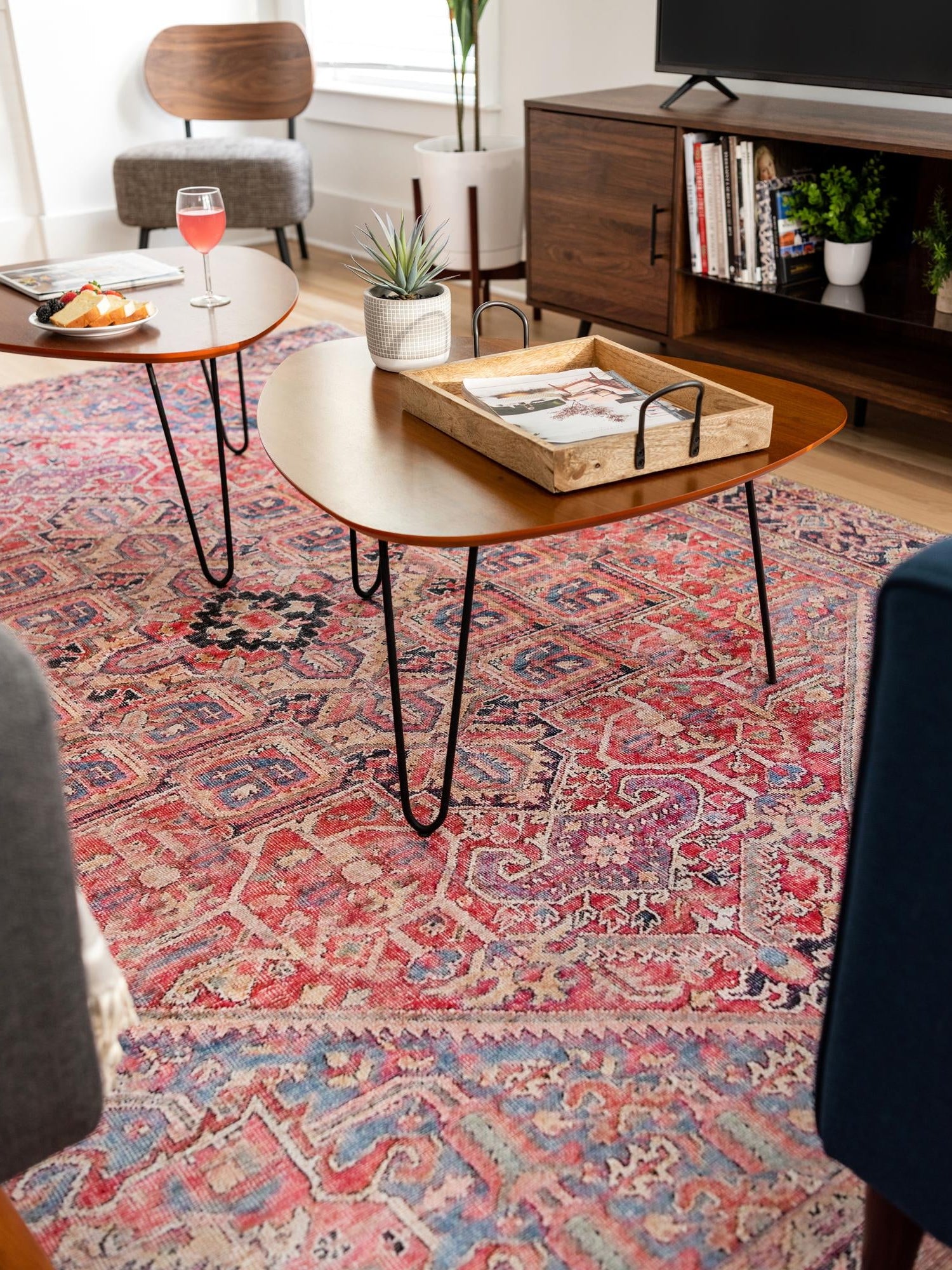 Washable Red 5' x 8' Timeless Rectangle Area Rug Easy to Clean Stain Resistant & Durable Traditional Classic Vintage Design Carpet for Sale at Rug Engine