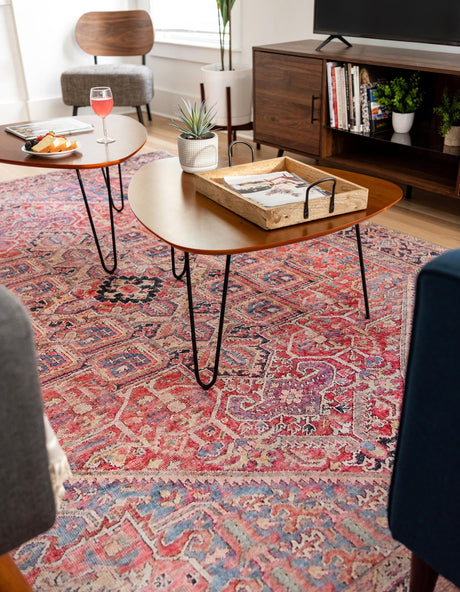 Washable Red 8' 4 x 12' Timeless Rectangle Area Rug Easy to Clean Stain Resistant & Durable Traditional Classic Vintage Design Carpet for Sale at Rug Engine