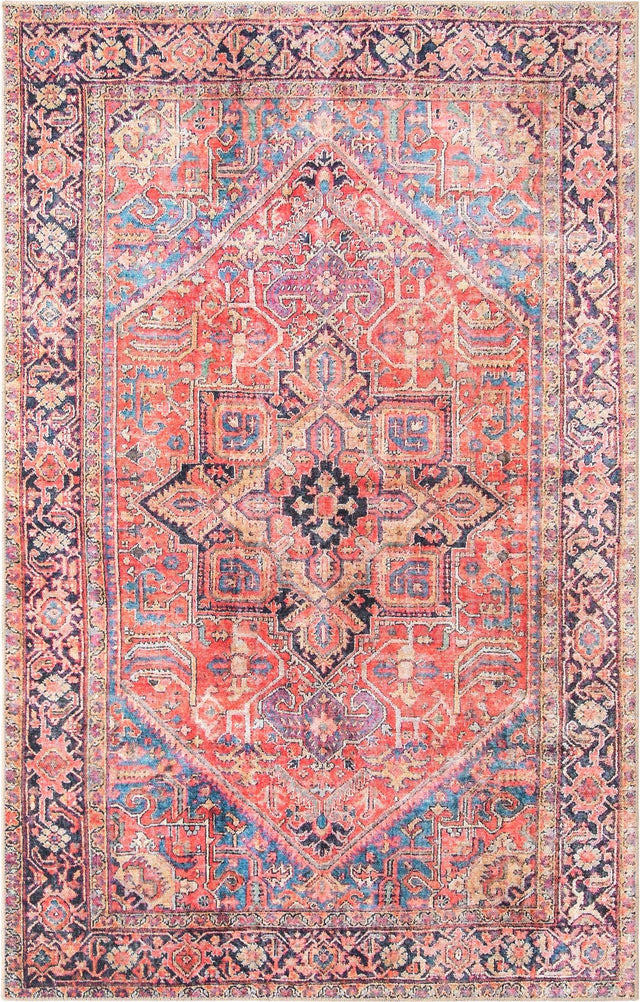 Washable Red 5' x 8' Timeless Rectangle Area Rug Easy to Clean Stain Resistant & Durable Traditional Classic Vintage Design Carpet for Sale at Rug Engine