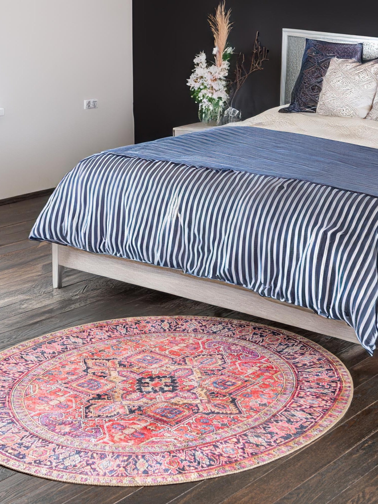 Washable Red 3' 6 x 3' 6 Timeless Round Area Rug Easy to Clean Stain Resistant & Durable Traditional Classic Vintage Design Carpet for Sale at Rug Engine