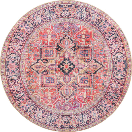 Red 5' x 5' Timeless Washable Round Rug