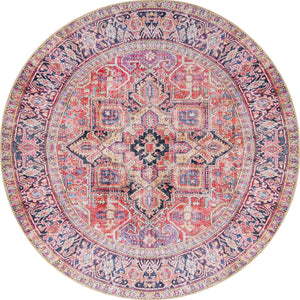 Red 8' x 8' Timeless Washable Round Rug