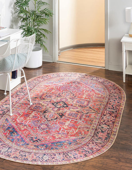 Red 4' 1 x 6' 1 Timeless Washable Oval Rug