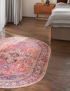 Washable Red 7' 6 x 10' 6 Timeless Oval Area Rug Easy to Clean Stain Resistant & Durable Traditional Classic Vintage Design Carpet for Sale at Rug Engine