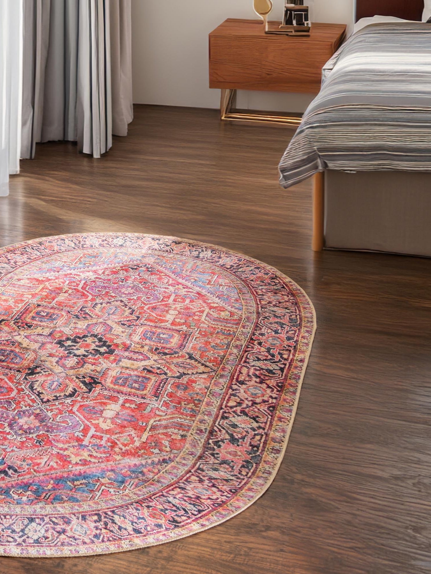 Washable Red 2' x 3' 1 Timeless Oval Area Rug Easy to Clean Stain Resistant & Durable Traditional Classic Vintage Design Carpet for Sale at Rug Engine