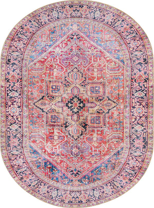 Washable Red 7' 6 x 10' 6 Timeless Oval Area Rug Easy to Clean Stain Resistant & Durable Traditional Classic Vintage Design Carpet for Sale at Rug Engine