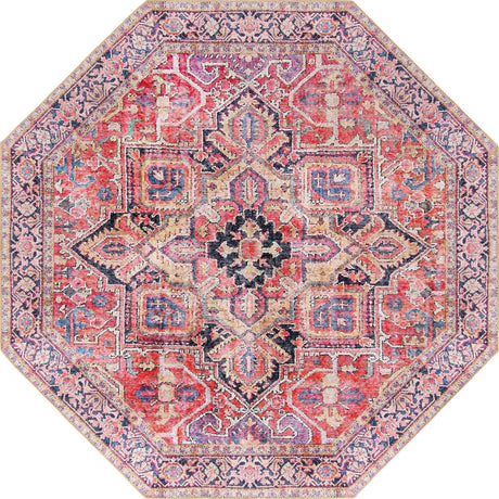 Red 8' x 8' Timeless Washable Octagon Rug
