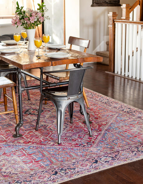 Washable Red 7' 6 x 7' 6 Timeless Square Area Rug Easy to Clean Stain Resistant & Durable Traditional Classic Vintage Design Carpet for Sale at Rug Engine