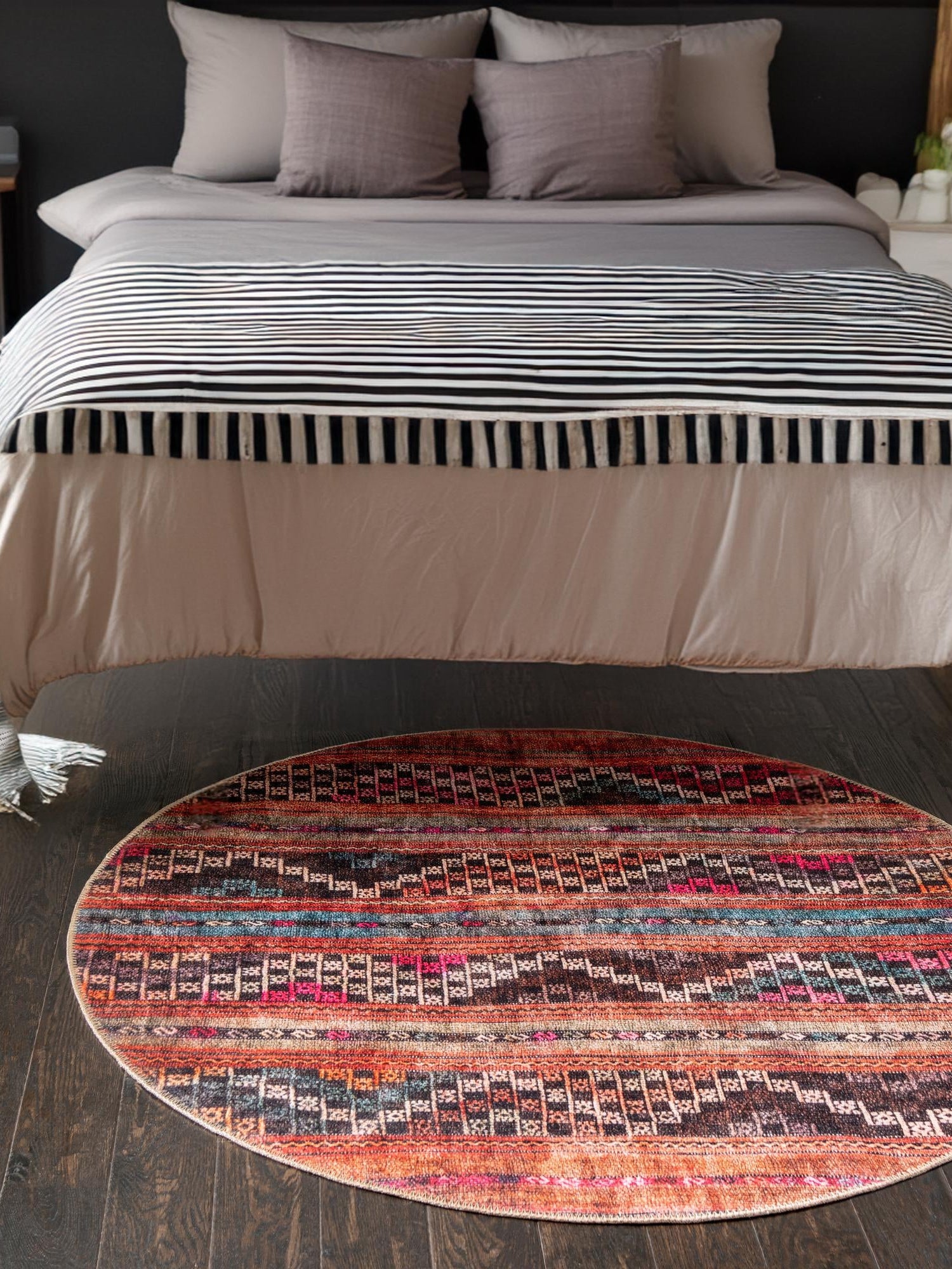 Washable Multicolor 5' x 5' Timeless Round Area Rug Easy to Clean Stain Resistant & Durable