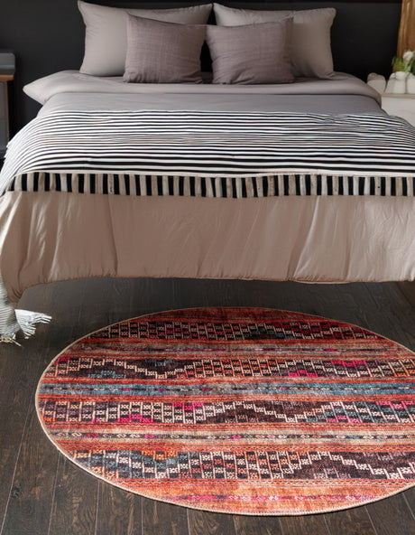 Washable Multicolor 5' x 5' Timeless Round Area Rug Easy to Clean Stain Resistant & Durable