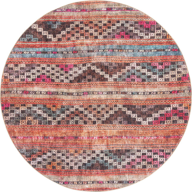 Multicolor 8' x 8' Timeless Washable Round Rug