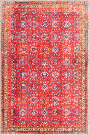 Washable Red 2' x 3' Timeless Rectangle Area Rug Easy to Clean Stain Resistant & Durable Traditional Classic Vintage Design Carpet for Sale at Rug Engine