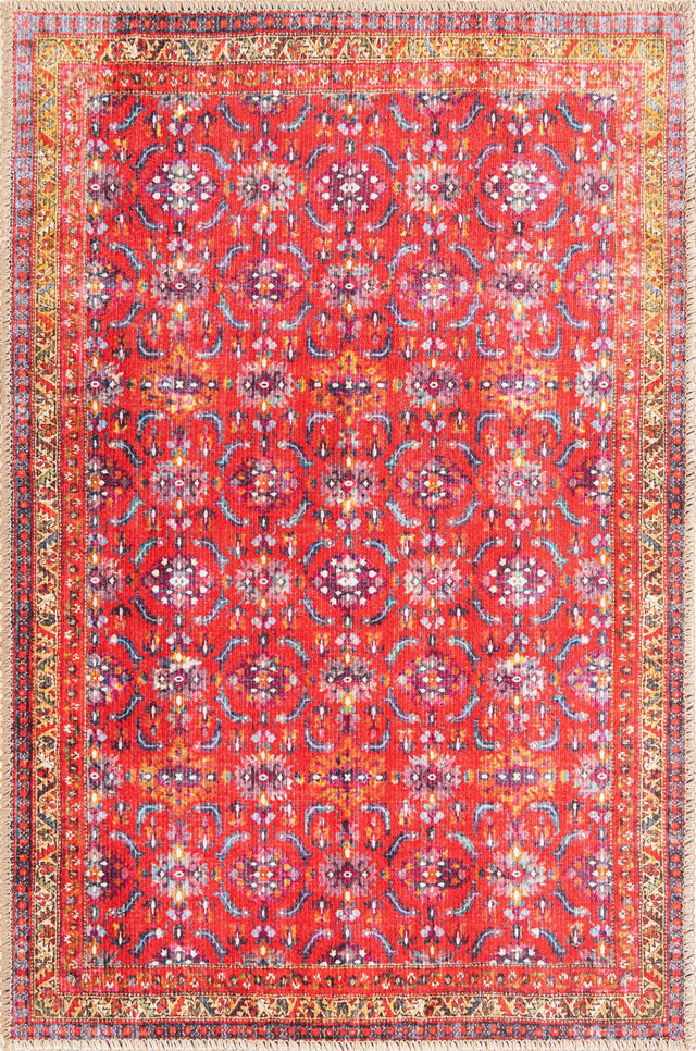 Washable Red 2' x 3' Timeless Rectangle Area Rug Easy to Clean Stain Resistant & Durable Traditional Classic Vintage Design Carpet for Sale at Rug Engine