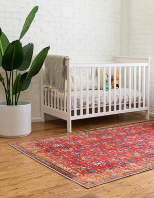 Washable Red 2' x 3' Timeless Rectangle Area Rug Easy to Clean Stain Resistant & Durable Traditional Classic Vintage Design Carpet for Sale at Rug Engine