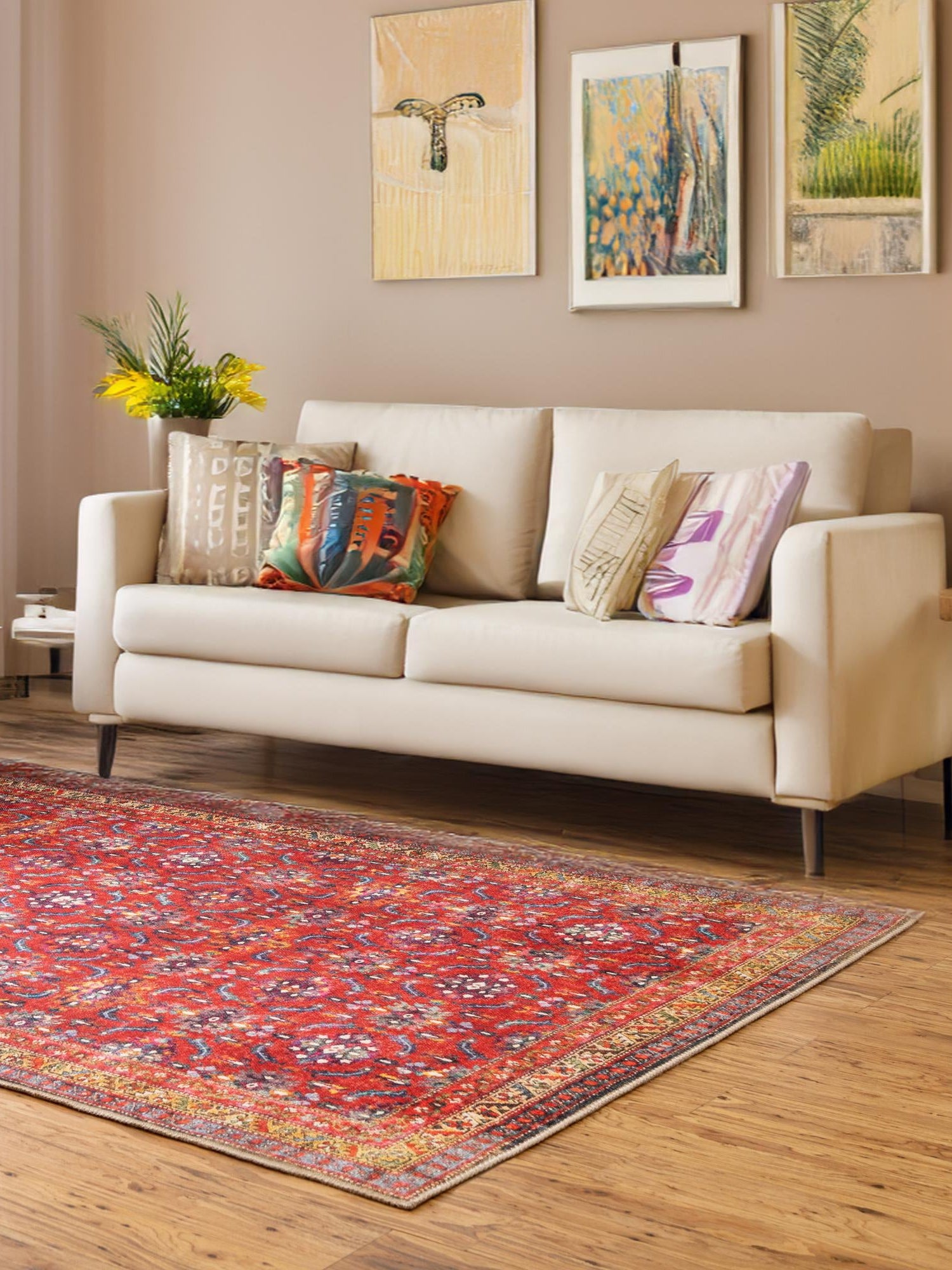 Washable Red 2' x 3' Timeless Rectangle Area Rug Easy to Clean Stain Resistant & Durable Traditional Classic Vintage Design Carpet for Sale at Rug Engine