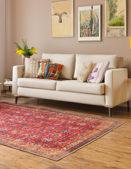 Washable Red 2' x 3' Timeless Rectangle Area Rug Easy to Clean Stain Resistant & Durable Traditional Classic Vintage Design Carpet for Sale at Rug Engine
