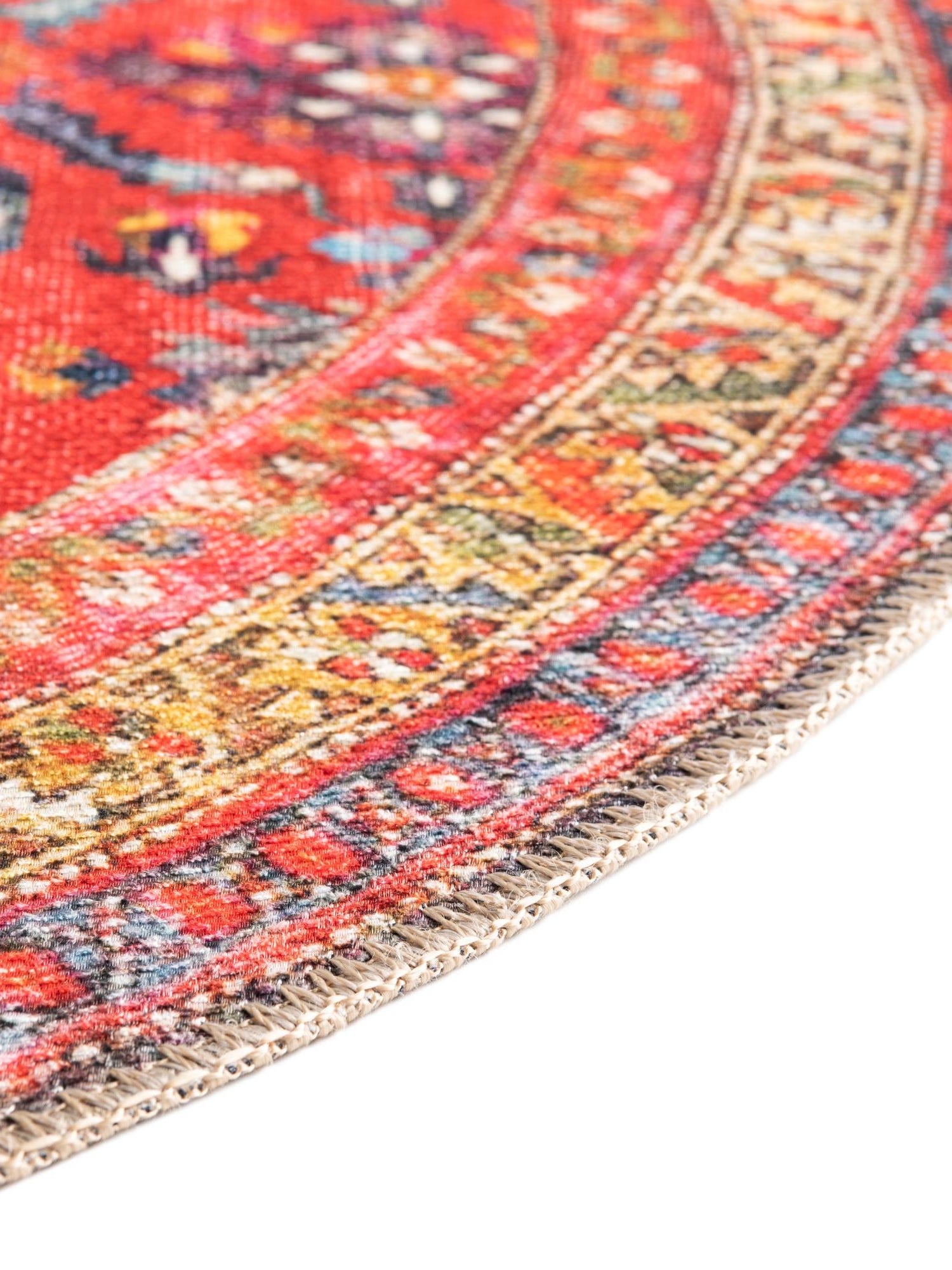 Washable Red 3' 6 x 3' 6 Timeless Round Area Rug Easy to Clean Stain Resistant & Durable Traditional Classic Vintage Design Carpet for Sale at Rug Engine