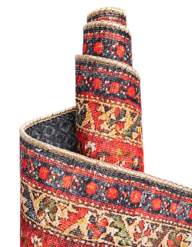 Washable Red 7' 7 x 7' 7 Timeless Round Area Rug Easy to Clean Stain Resistant & Durable Traditional Classic Vintage Design Carpet for Sale at Rug Engine