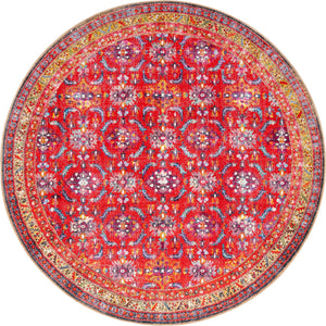 Washable Red 7' 7 x 7' 7 Timeless Round Area Rug Easy to Clean Stain Resistant & Durable Traditional Classic Vintage Design Carpet for Sale at Rug Engine