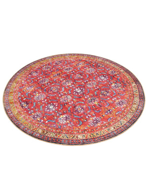 Washable Red 7' 7 x 7' 7 Timeless Round Area Rug Easy to Clean Stain Resistant & Durable Traditional Classic Vintage Design Carpet for Sale at Rug Engine