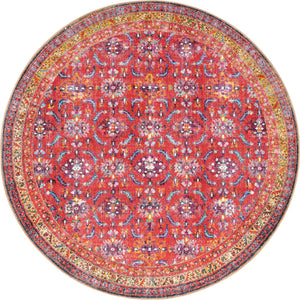 Washable Red 7' 7 x 7' 7 Timeless Round Area Rug Easy to Clean Stain Resistant & Durable Traditional Classic Vintage Design Carpet for Sale at Rug Engine