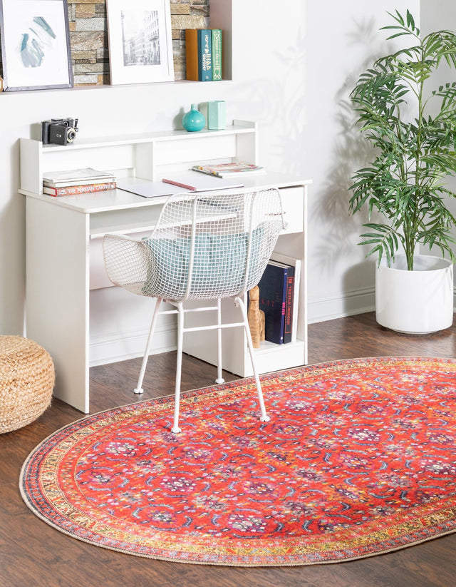 Red 5' x 8' Timeless Washable Oval Rug