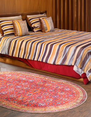 Red 5' x 8' Timeless Washable Oval Rug