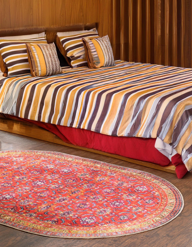 Red 5' x 8' Timeless Washable Oval Rug