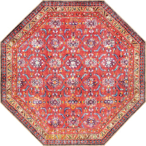 Red 8' x 8' Timeless Washable Octagon Rug