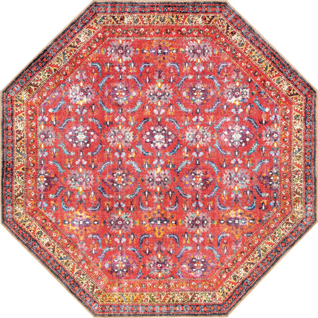 Red 8' x 8' Timeless Washable Octagon Rug