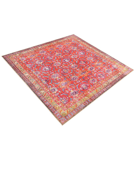 Washable Red 7' 6 x 7' 6 Timeless Square Area Rug Easy to Clean Stain Resistant & Durable Traditional Classic Vintage Design Carpet for Sale at Rug Engine