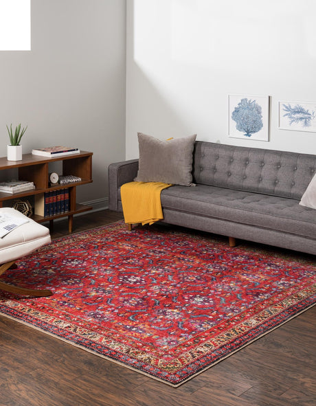 Washable Red 7' 6 x 7' 6 Timeless Square Area Rug Easy to Clean Stain Resistant & Durable Traditional Classic Vintage Design Carpet for Sale at Rug Engine