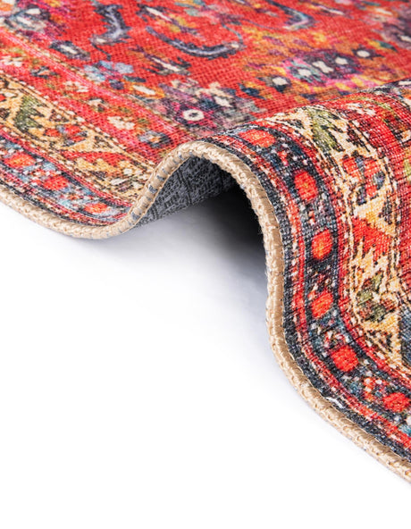 Washable Red 7' 6 x 7' 6 Timeless Square Area Rug Easy to Clean Stain Resistant & Durable Traditional Classic Vintage Design Carpet for Sale at Rug Engine